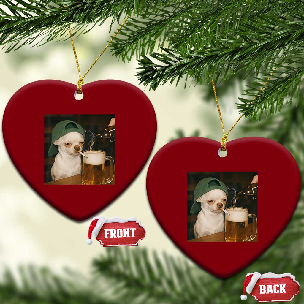 Funny Chihuahua St Patricks Day Meme Ceramic Ornament Chihuahua Smoking Irish Beer Lover