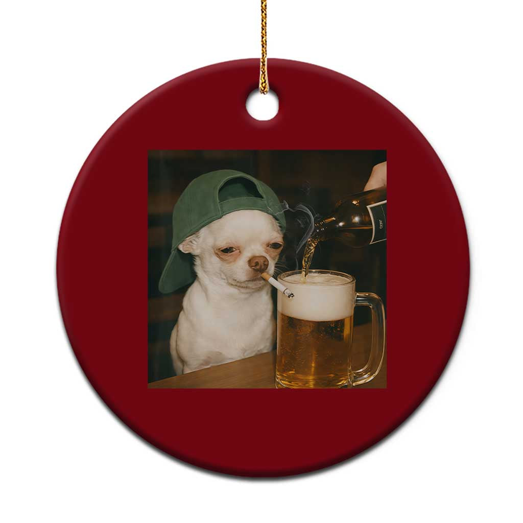 Funny Chihuahua St Patricks Day Meme Ceramic Ornament Chihuahua Smoking Irish Beer Lover
