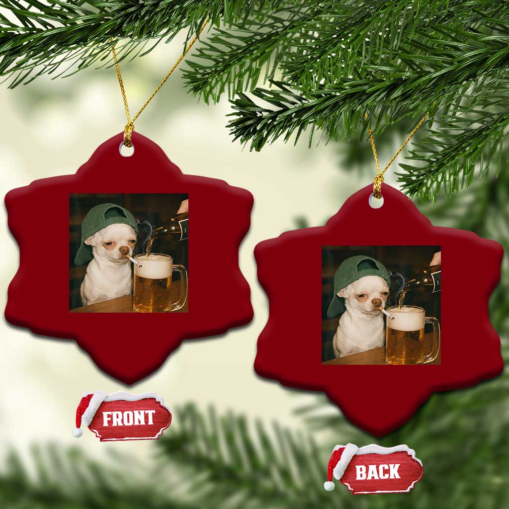 Funny Chihuahua St Patricks Day Meme Ceramic Ornament Chihuahua Smoking Irish Beer Lover