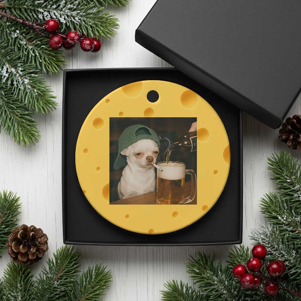 Funny Chihuahua St Patricks Day Meme Ceramic Ornament Chihuahua Smoking Irish Beer Lover