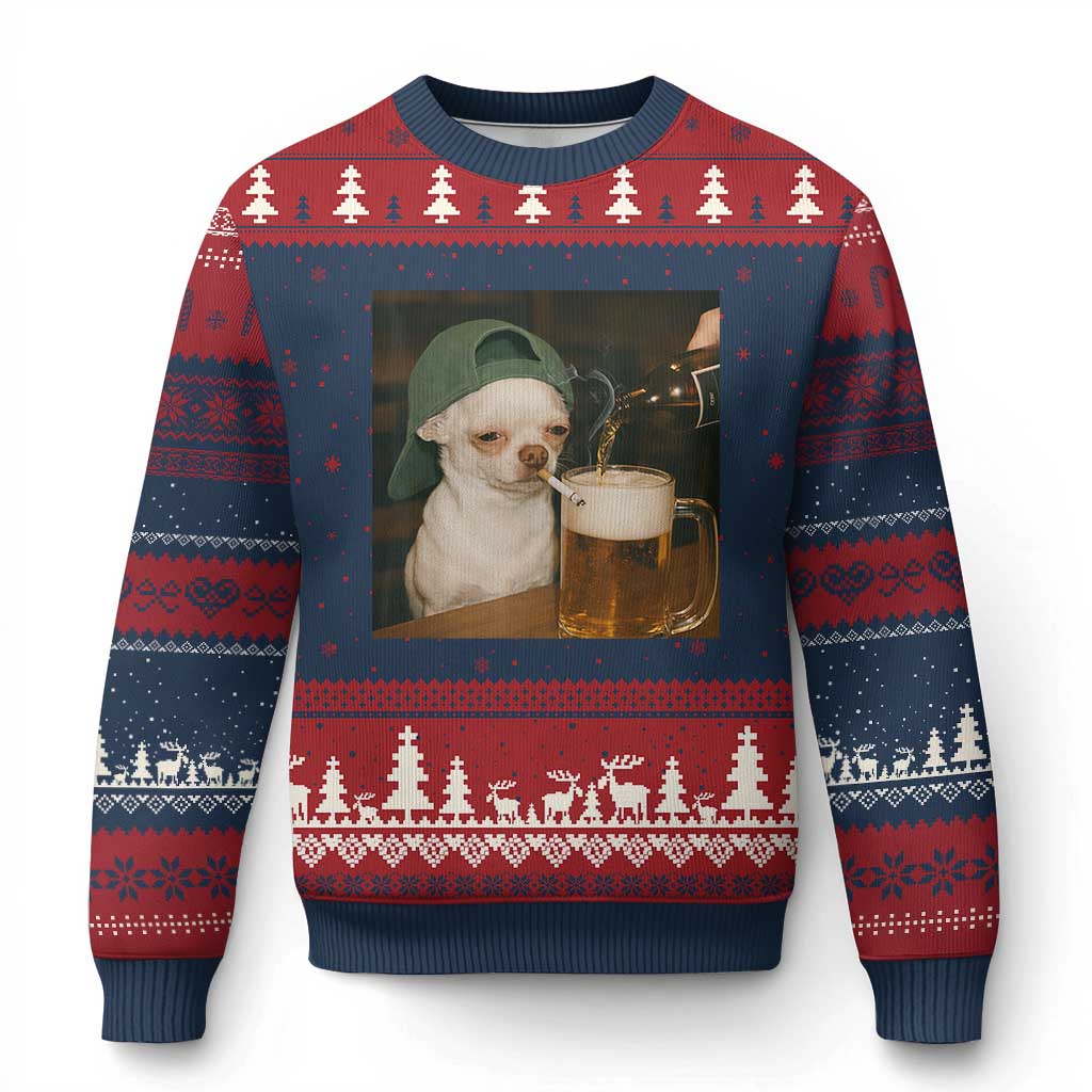 Funny Chihuahua St Patricks Day Meme Ugly Christmas Sweater Chihuahua Smoking Irish Beer Lover