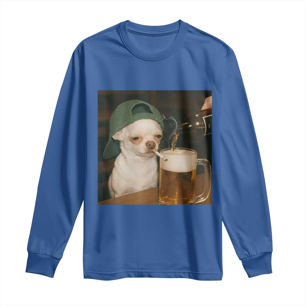 Funny Chihuahua St Patricks Day Meme Long Sleeve Shirt Chihuahua Smoking Irish Beer Lover