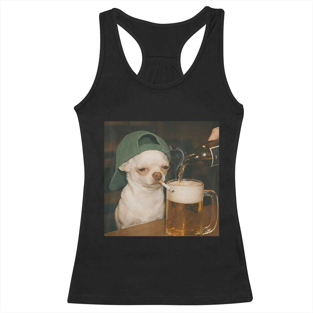 Funny Chihuahua St Patricks Day Meme Racerback Tank Top Chihuahua Smoking Irish Beer Lover