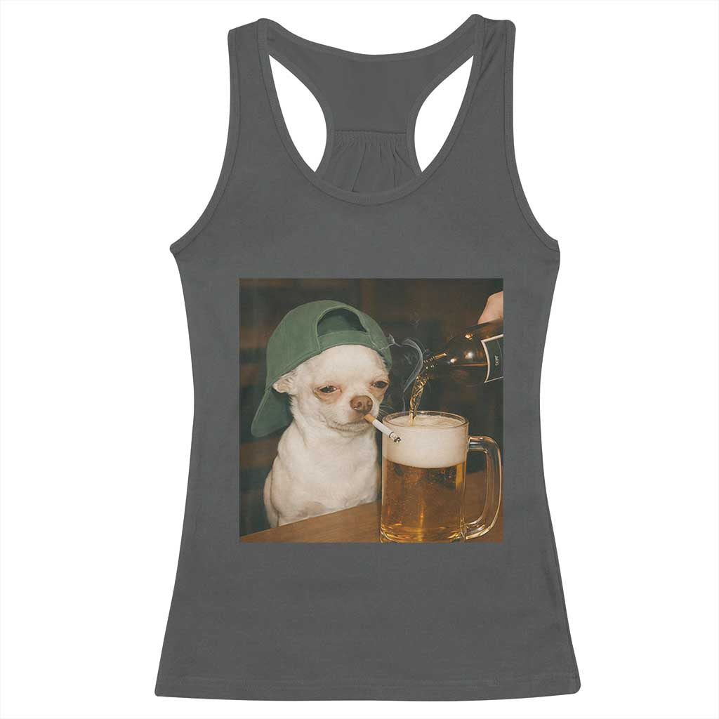 Funny Chihuahua St Patricks Day Meme Racerback Tank Top Chihuahua Smoking Irish Beer Lover