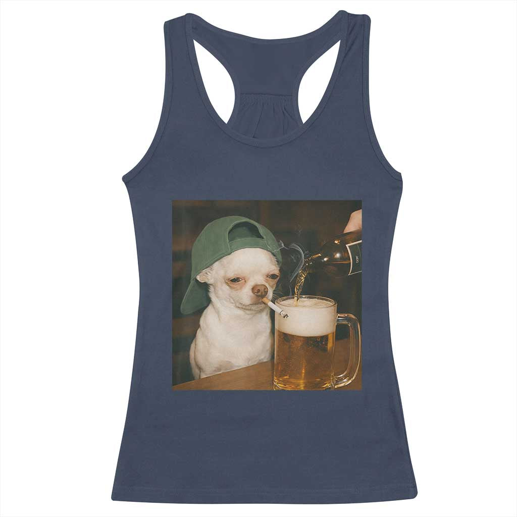 Funny Chihuahua St Patricks Day Meme Racerback Tank Top Chihuahua Smoking Irish Beer Lover