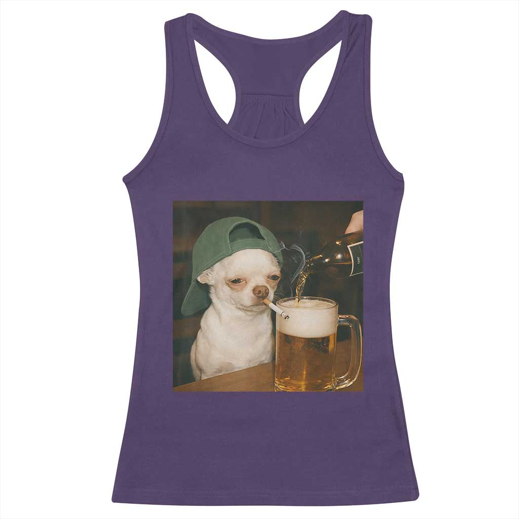 Funny Chihuahua St Patricks Day Meme Racerback Tank Top Chihuahua Smoking Irish Beer Lover