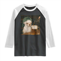 Funny Chihuahua St Patricks Day Meme Raglan Shirt Chihuahua Smoking Irish Beer Lover