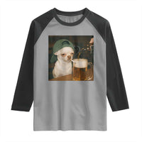 Funny Chihuahua St Patricks Day Meme Raglan Shirt Chihuahua Smoking Irish Beer Lover