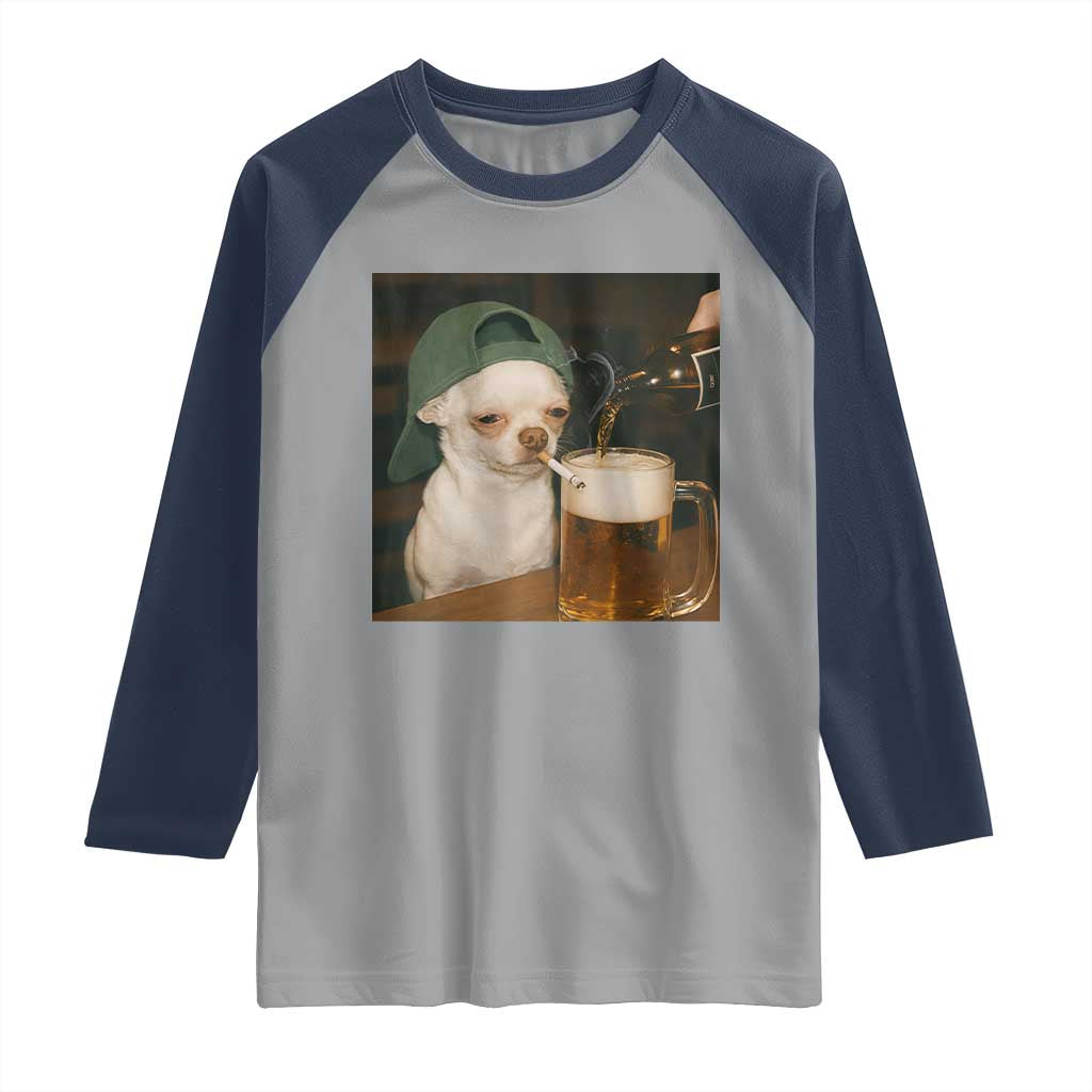 Funny Chihuahua St Patricks Day Meme Raglan Shirt Chihuahua Smoking Irish Beer Lover