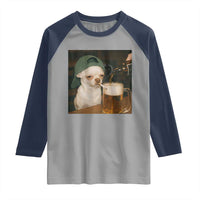Funny Chihuahua St Patricks Day Meme Raglan Shirt Chihuahua Smoking Irish Beer Lover