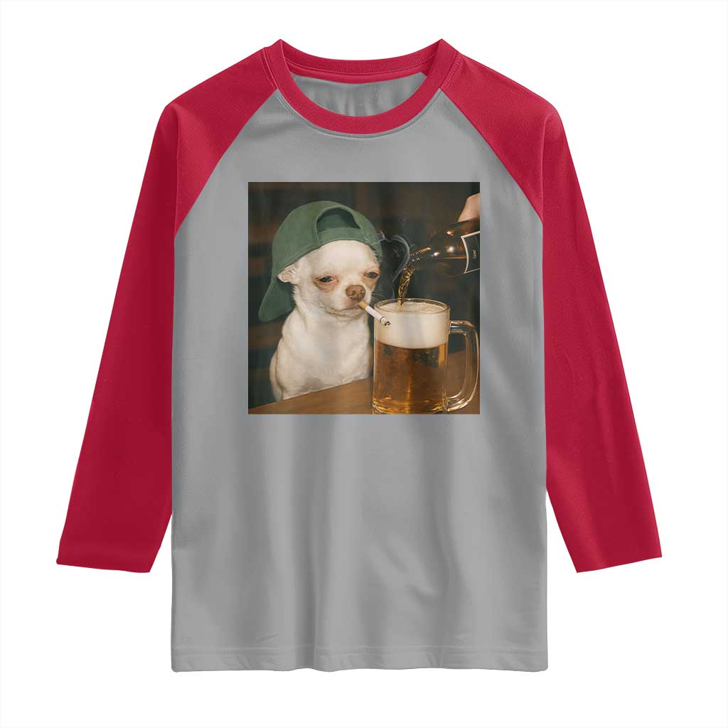 Funny Chihuahua St Patricks Day Meme Raglan Shirt Chihuahua Smoking Irish Beer Lover