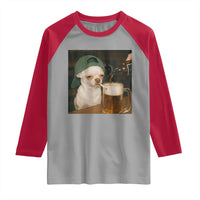 Funny Chihuahua St Patricks Day Meme Raglan Shirt Chihuahua Smoking Irish Beer Lover