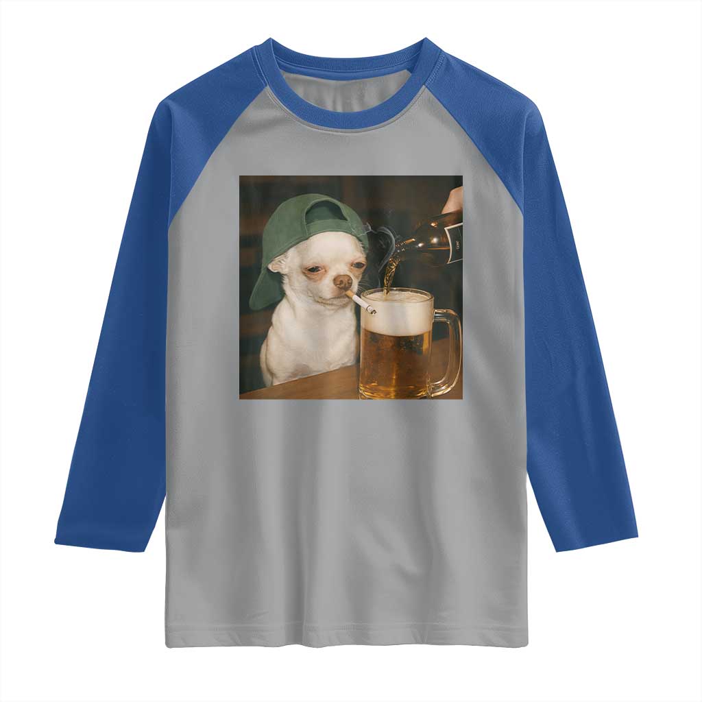 Funny Chihuahua St Patricks Day Meme Raglan Shirt Chihuahua Smoking Irish Beer Lover