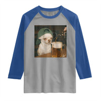Funny Chihuahua St Patricks Day Meme Raglan Shirt Chihuahua Smoking Irish Beer Lover