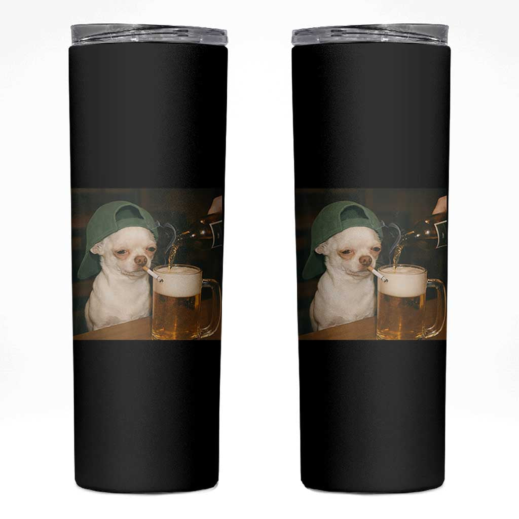 Funny Chihuahua St Patricks Day Meme Skinny Tumbler Chihuahua Smoking Irish Beer Lover