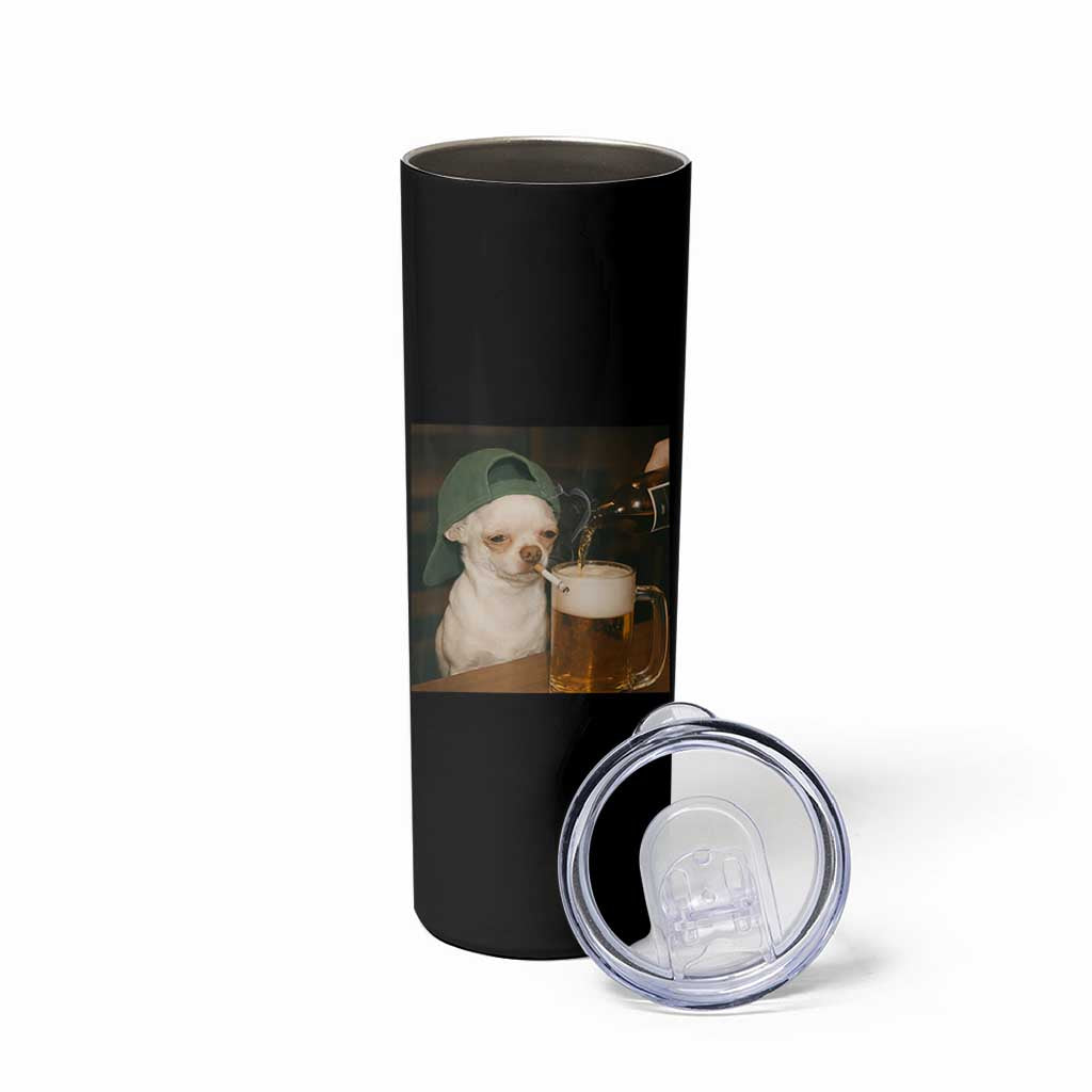 Funny Chihuahua St Patricks Day Meme Skinny Tumbler Chihuahua Smoking Irish Beer Lover