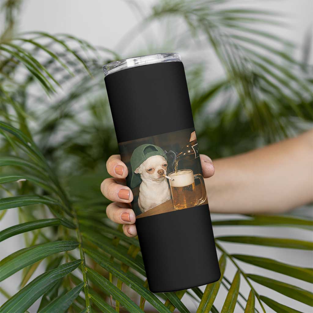 Funny Chihuahua St Patricks Day Meme Skinny Tumbler Chihuahua Smoking Irish Beer Lover