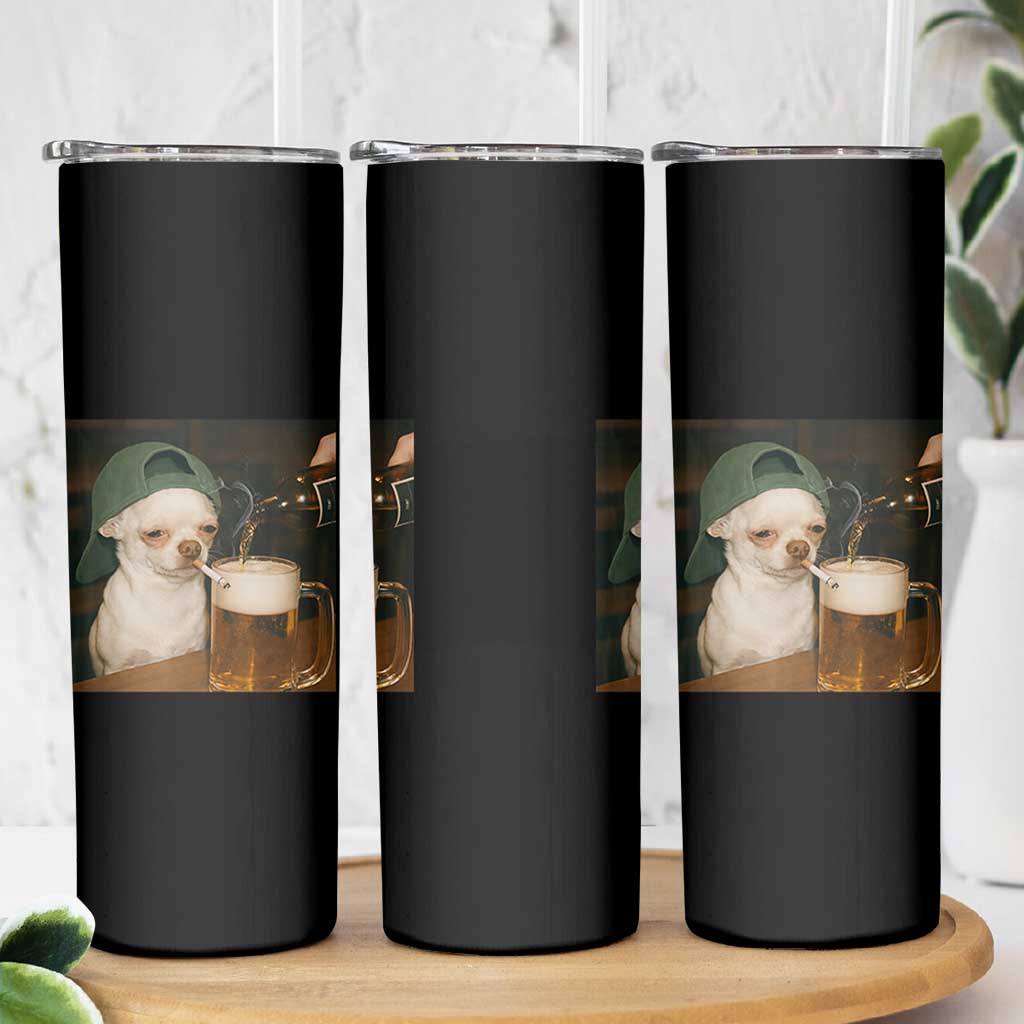 Funny Chihuahua St Patricks Day Meme Skinny Tumbler Chihuahua Smoking Irish Beer Lover