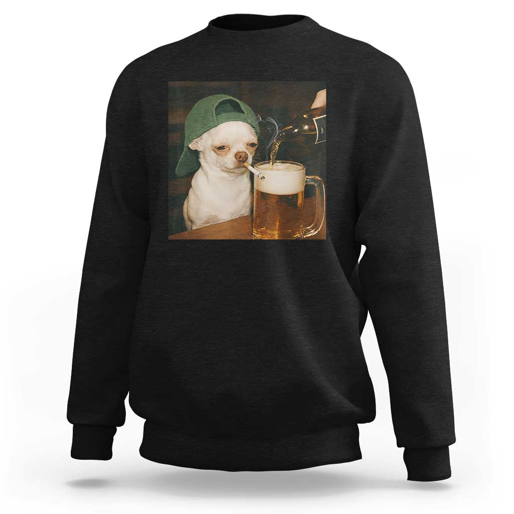 Funny Chihuahua St Patricks Day Meme Sweatshirt Chihuahua Smoking Irish Beer Lover