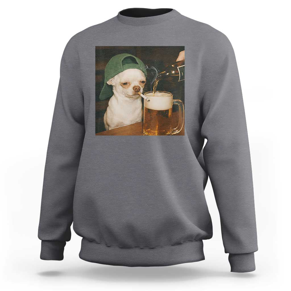 Funny Chihuahua St Patricks Day Meme Sweatshirt Chihuahua Smoking Irish Beer Lover
