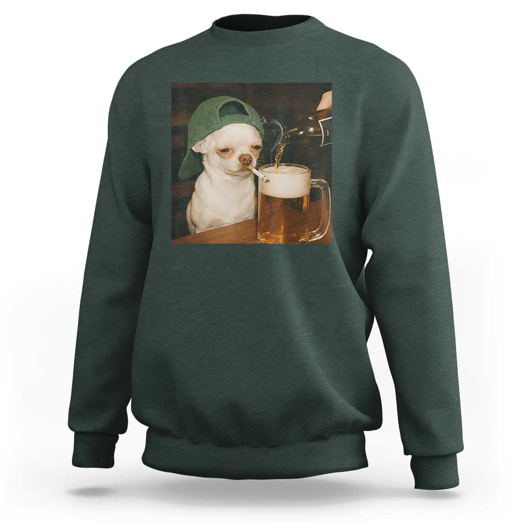 Funny Chihuahua St Patricks Day Meme Sweatshirt Chihuahua Smoking Irish Beer Lover