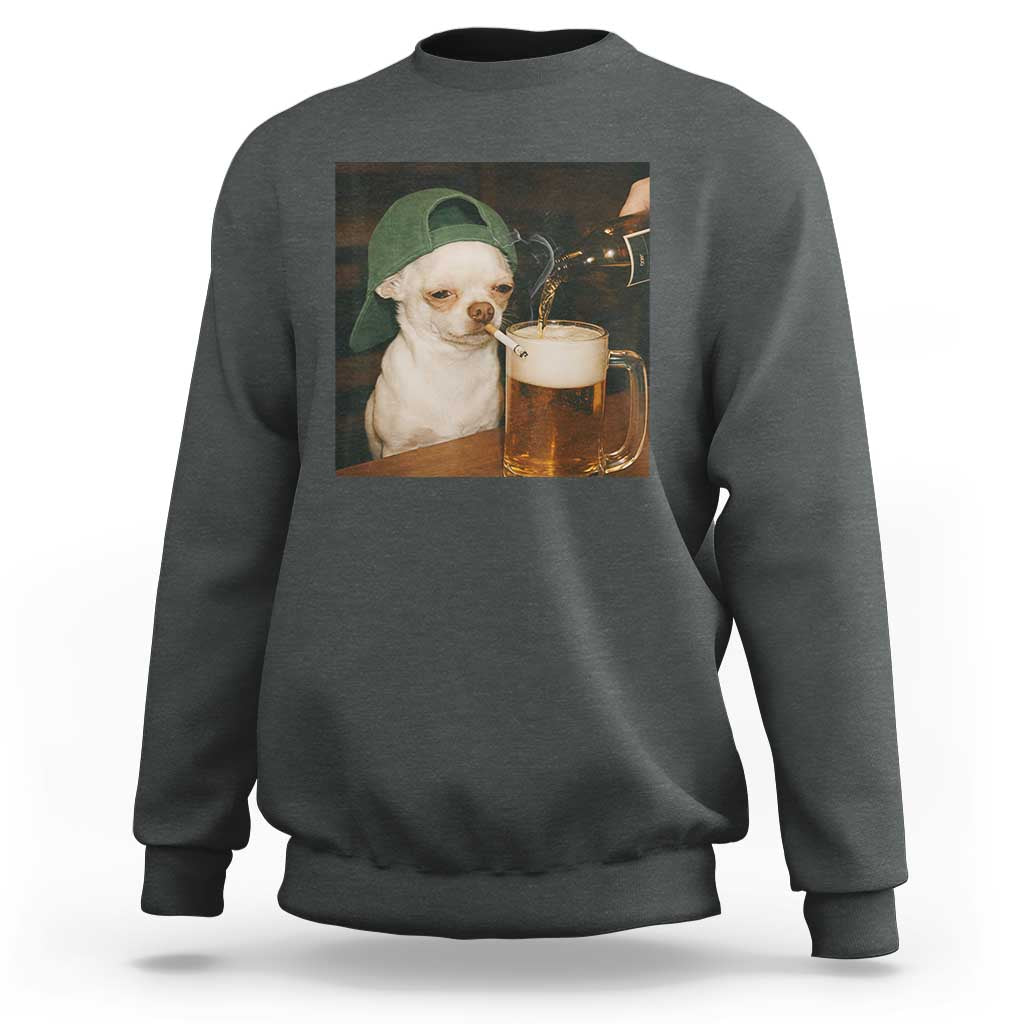Funny Chihuahua St Patricks Day Meme Sweatshirt Chihuahua Smoking Irish Beer Lover