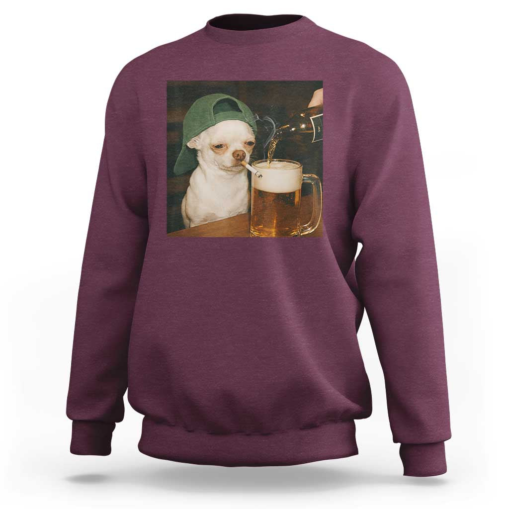 Funny Chihuahua St Patricks Day Meme Sweatshirt Chihuahua Smoking Irish Beer Lover