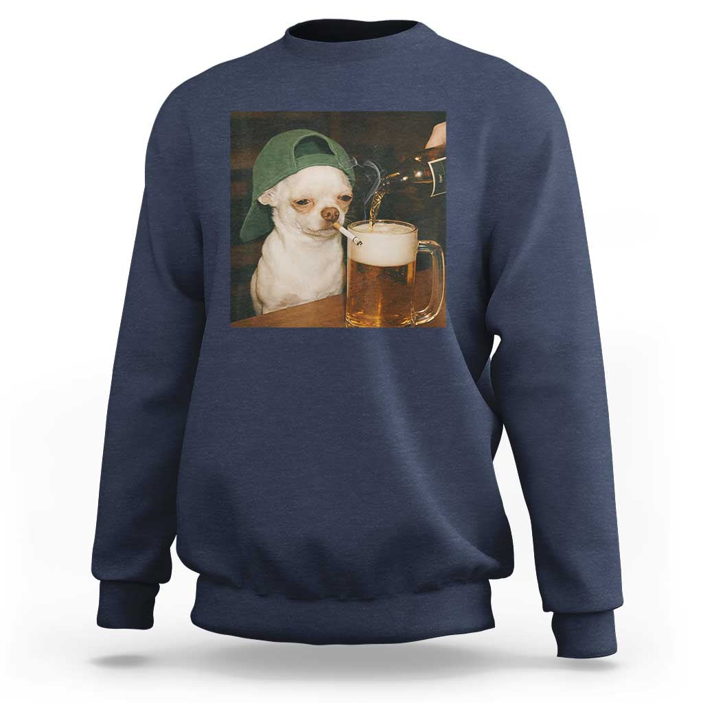Funny Chihuahua St Patricks Day Meme Sweatshirt Chihuahua Smoking Irish Beer Lover