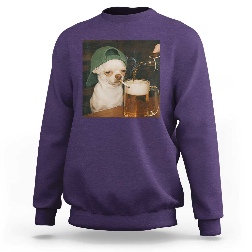 Funny Chihuahua St Patricks Day Meme Sweatshirt Chihuahua Smoking Irish Beer Lover