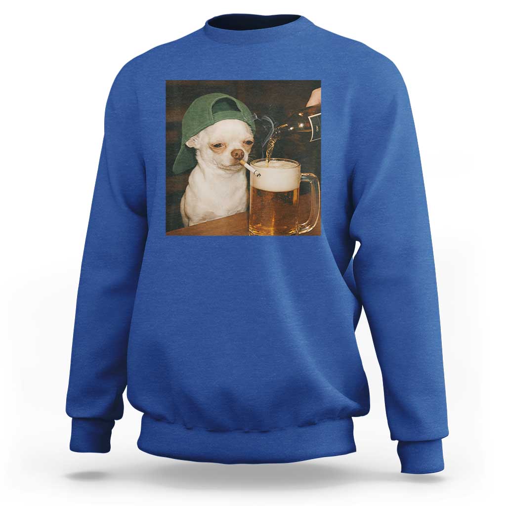 Funny Chihuahua St Patricks Day Meme Sweatshirt Chihuahua Smoking Irish Beer Lover