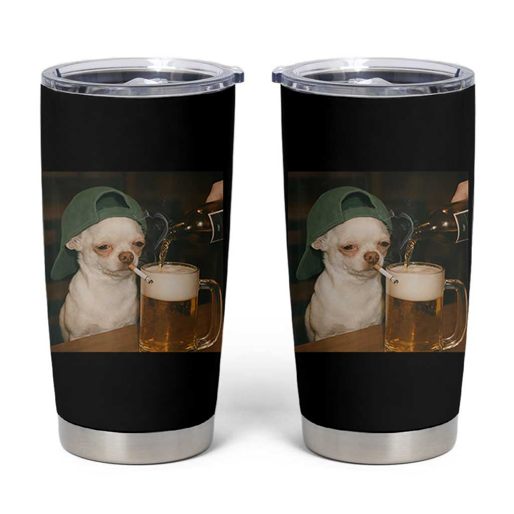 Funny Chihuahua St Patricks Day Meme Tumbler Cup Chihuahua Smoking Irish Beer Lover