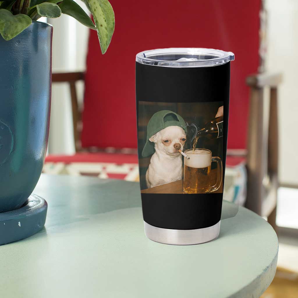 Funny Chihuahua St Patricks Day Meme Tumbler Cup Chihuahua Smoking Irish Beer Lover