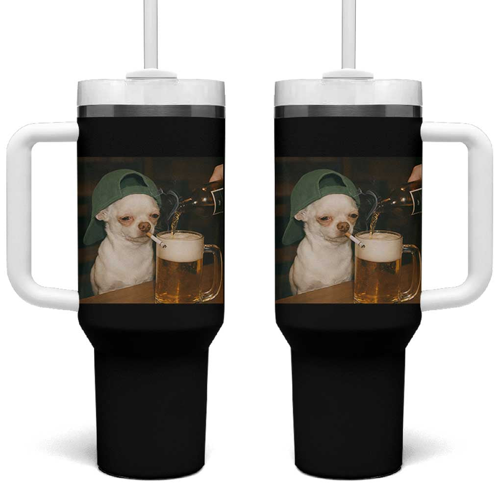 Funny Chihuahua St Patricks Day Meme Tumbler With Handle Chihuahua Smoking Irish Beer Lover