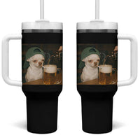 Funny Chihuahua St Patricks Day Meme Tumbler With Handle Chihuahua Smoking Irish Beer Lover