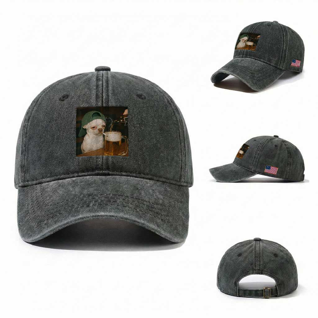Funny Chihuahua St Patricks Day Meme Washed Cotton Baseball Cap Chihuahua Smoking Irish Beer Lover
