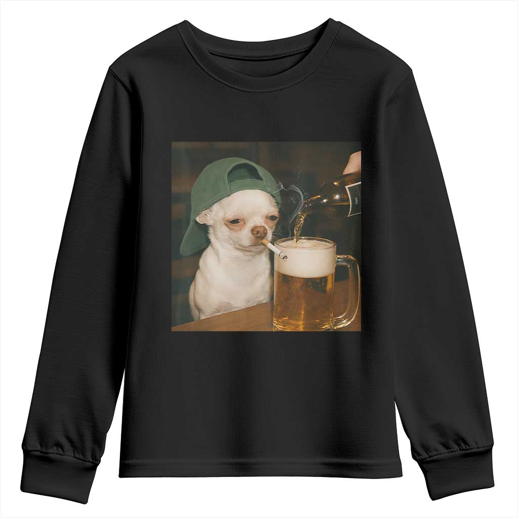 Funny Chihuahua St Patricks Day Meme Youth Sweatshirt Chihuahua Smoking Irish Beer Lover