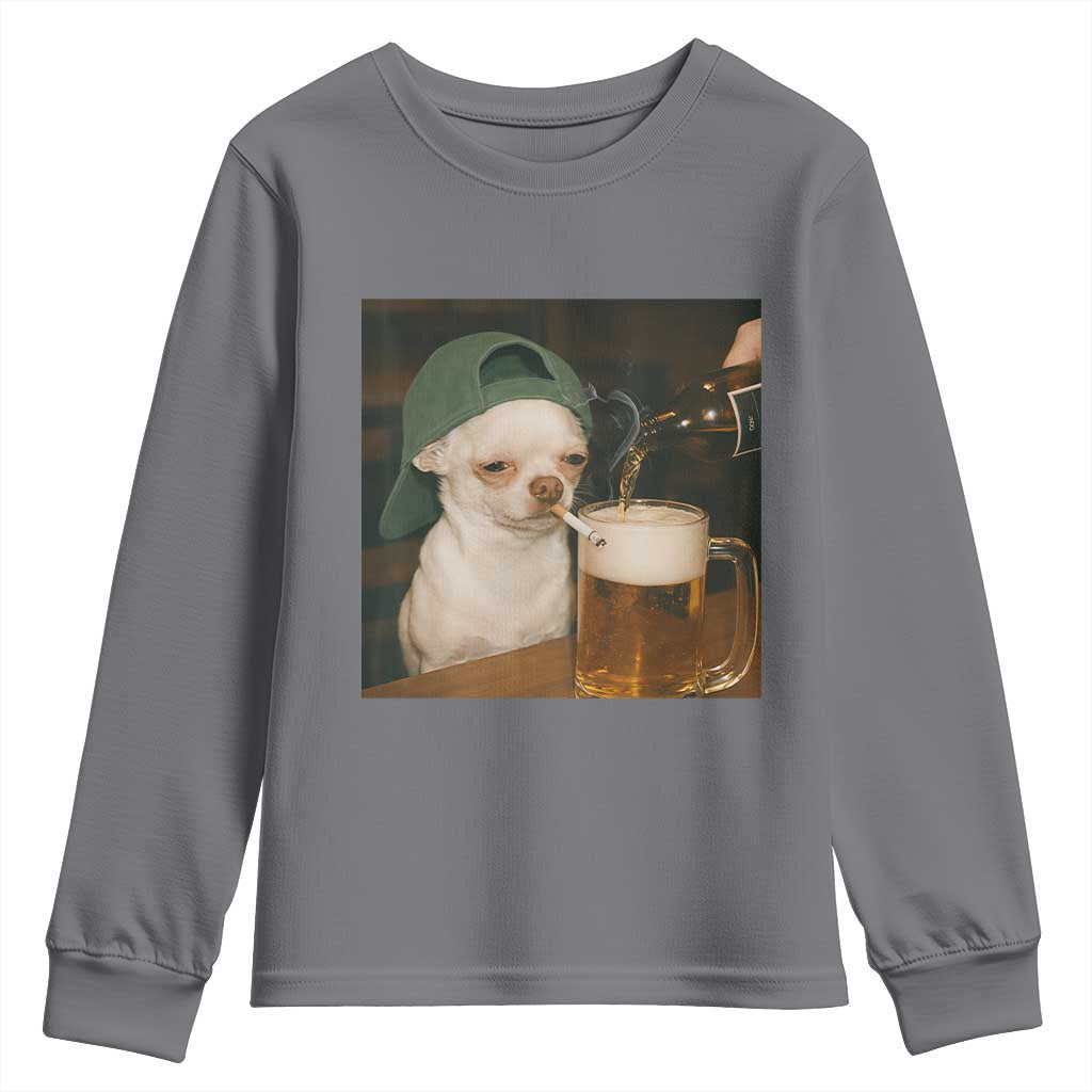 Funny Chihuahua St Patricks Day Meme Youth Sweatshirt Chihuahua Smoking Irish Beer Lover