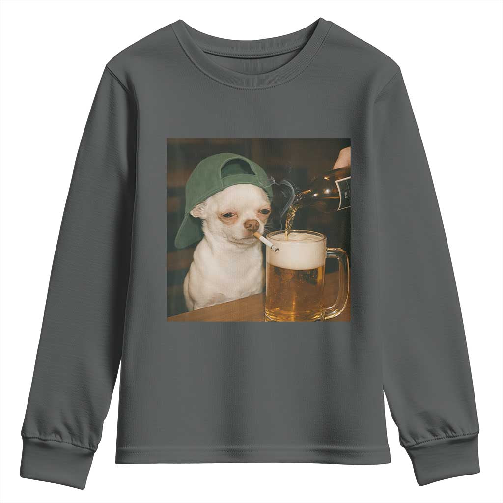 Funny Chihuahua St Patricks Day Meme Youth Sweatshirt Chihuahua Smoking Irish Beer Lover