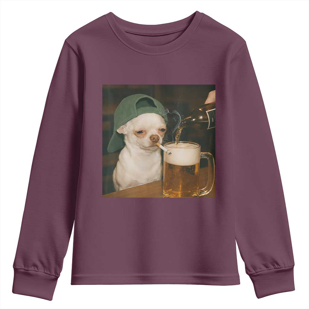 Funny Chihuahua St Patricks Day Meme Youth Sweatshirt Chihuahua Smoking Irish Beer Lover