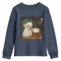 Funny Chihuahua St Patricks Day Meme Youth Sweatshirt Chihuahua Smoking Irish Beer Lover
