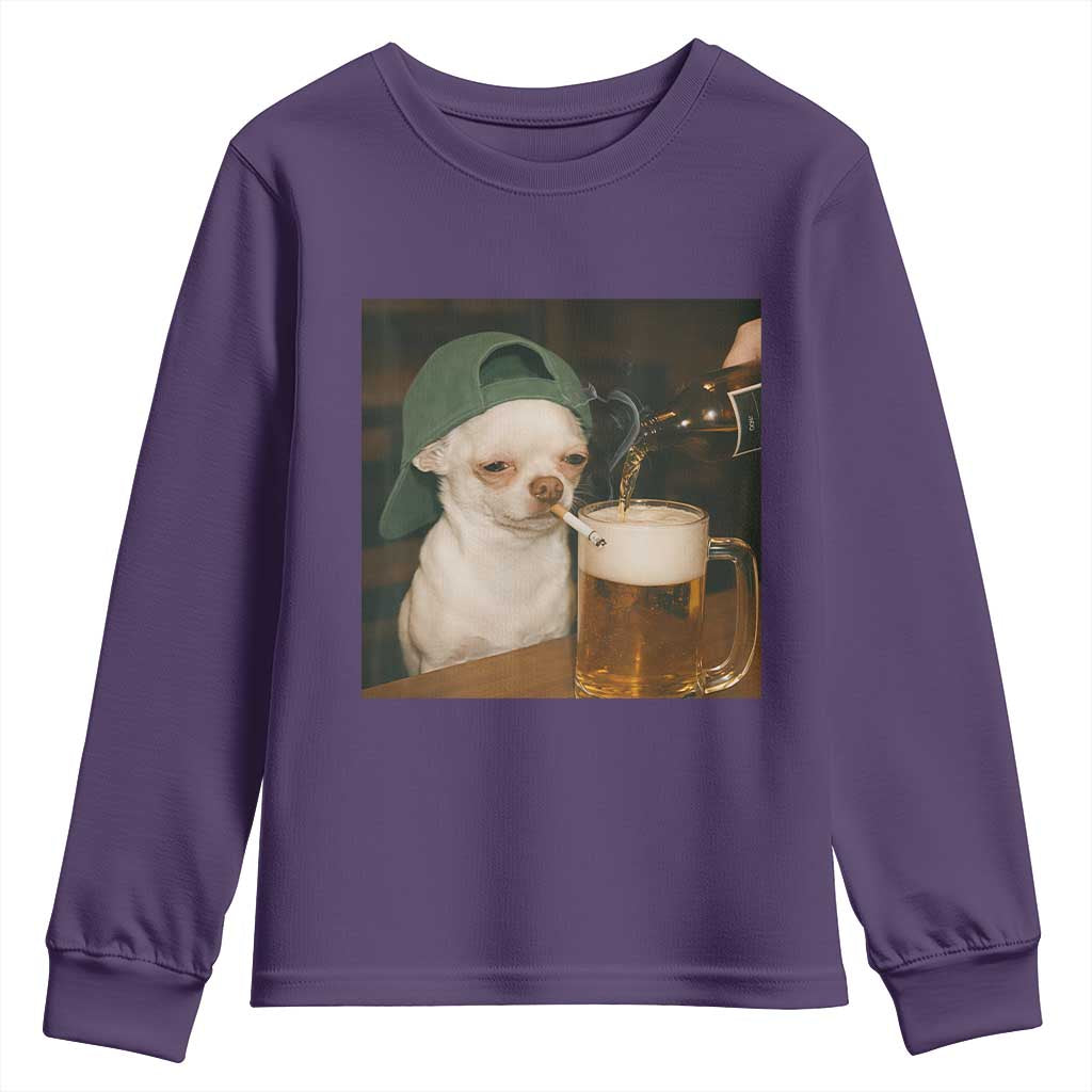 Funny Chihuahua St Patricks Day Meme Youth Sweatshirt Chihuahua Smoking Irish Beer Lover