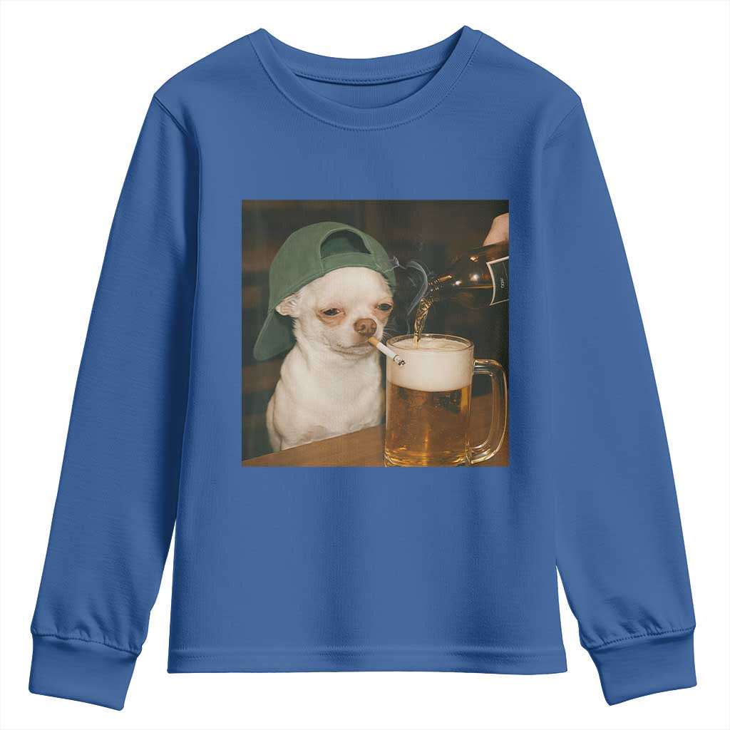 Funny Chihuahua St Patricks Day Meme Youth Sweatshirt Chihuahua Smoking Irish Beer Lover