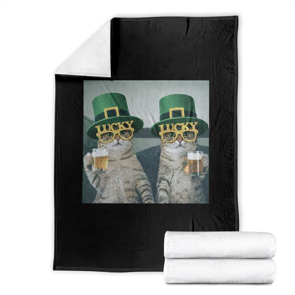 Funny St Patricks Day Cats Drinking Beer Meme Throw Blanket