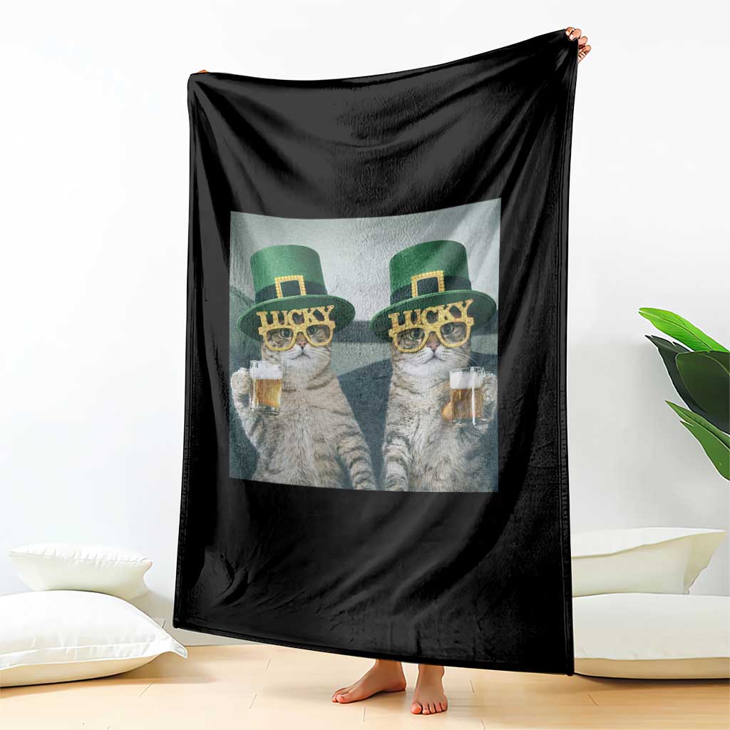 Funny St Patricks Day Cats Drinking Beer Meme Throw Blanket