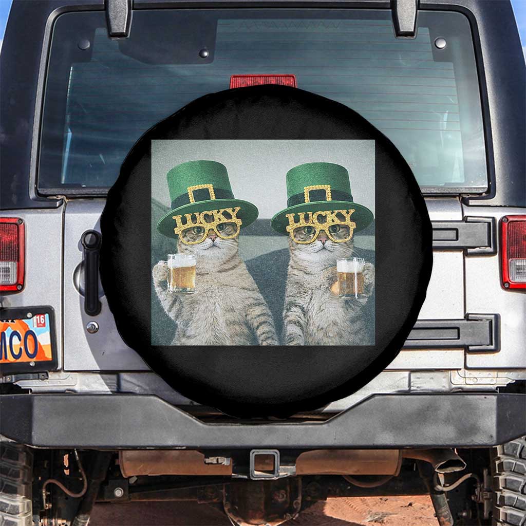 Funny St Patricks Day Cats Drinking Beer Meme Spare Tire Cover