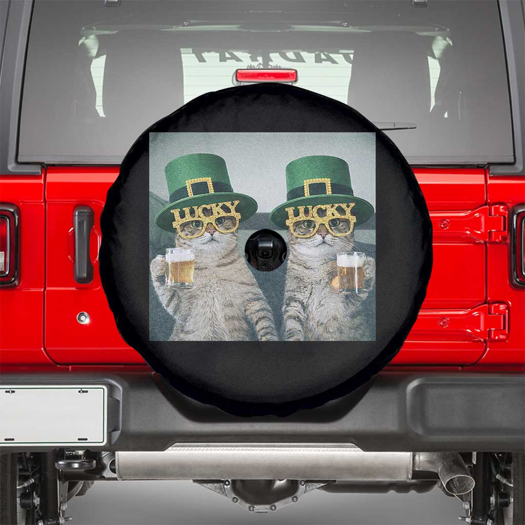 Funny St Patricks Day Cats Drinking Beer Meme Spare Tire Cover