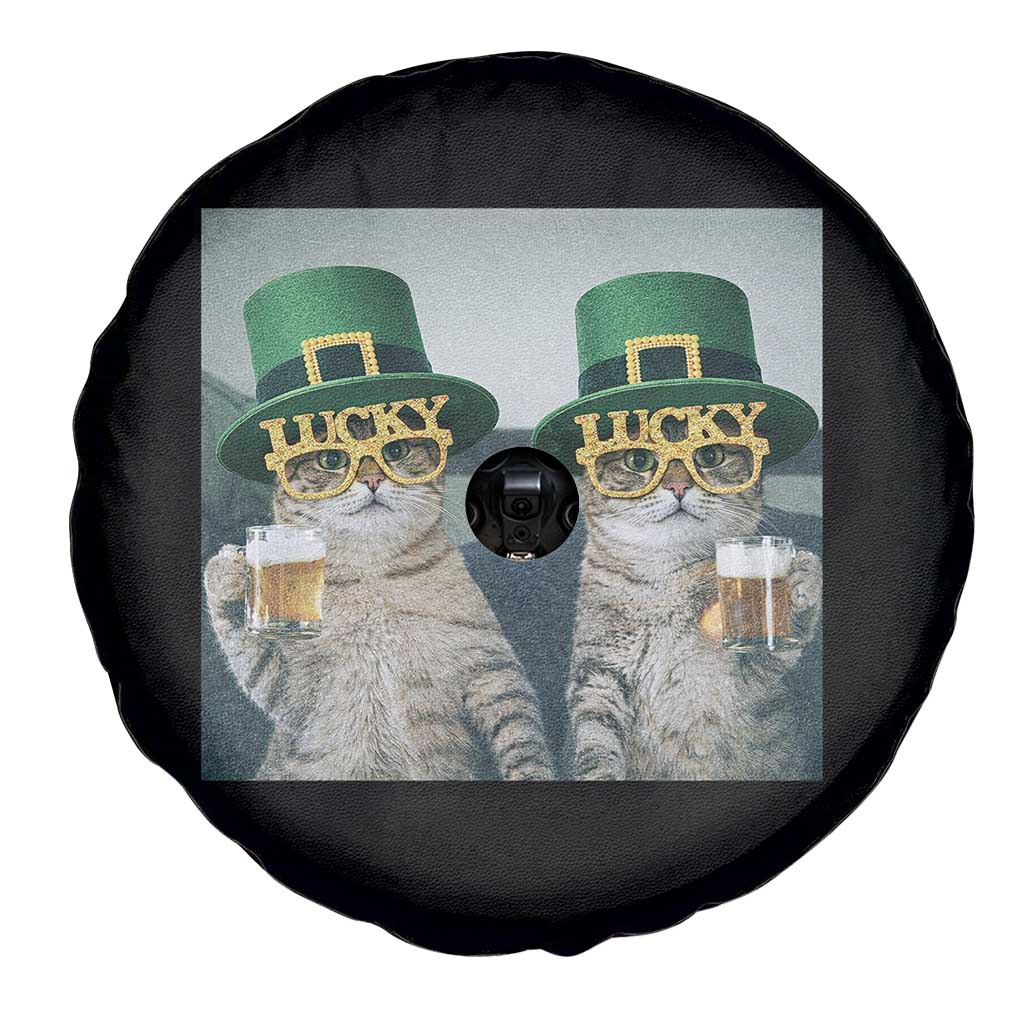 Funny St Patricks Day Cats Drinking Beer Meme Spare Tire Cover