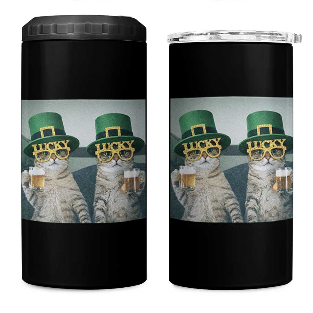 Funny St Patricks Day Cats Drinking Beer Meme 4 in 1 Can Cooler Tumbler