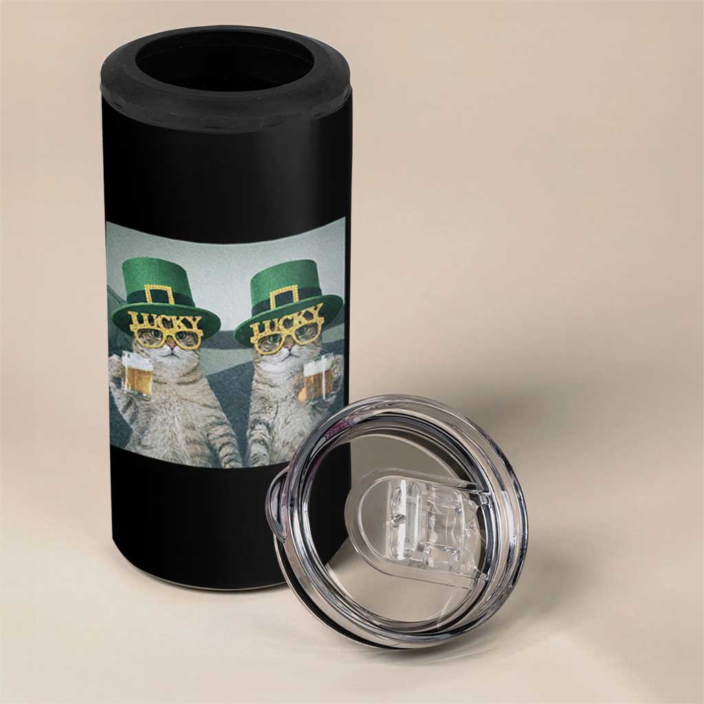 Funny St Patricks Day Cats Drinking Beer Meme 4 in 1 Can Cooler Tumbler
