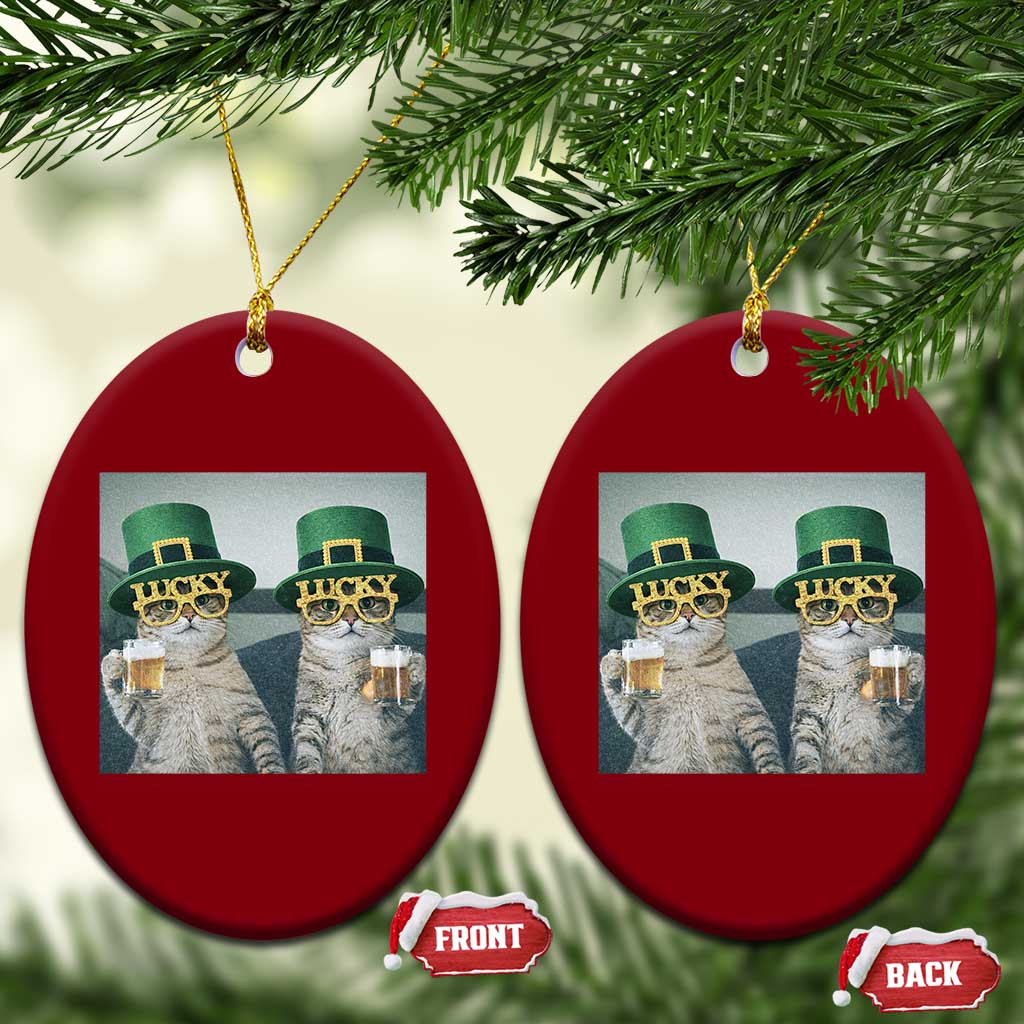 Funny St Patricks Day Cats Drinking Beer Meme Ceramic Ornament